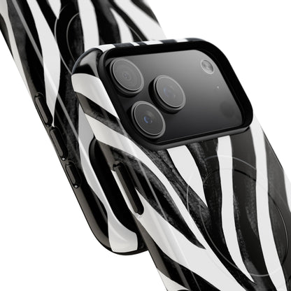 Wild Lines Zebra Stripe Tough Magnetic Phone Case — Black & White Protective Cover