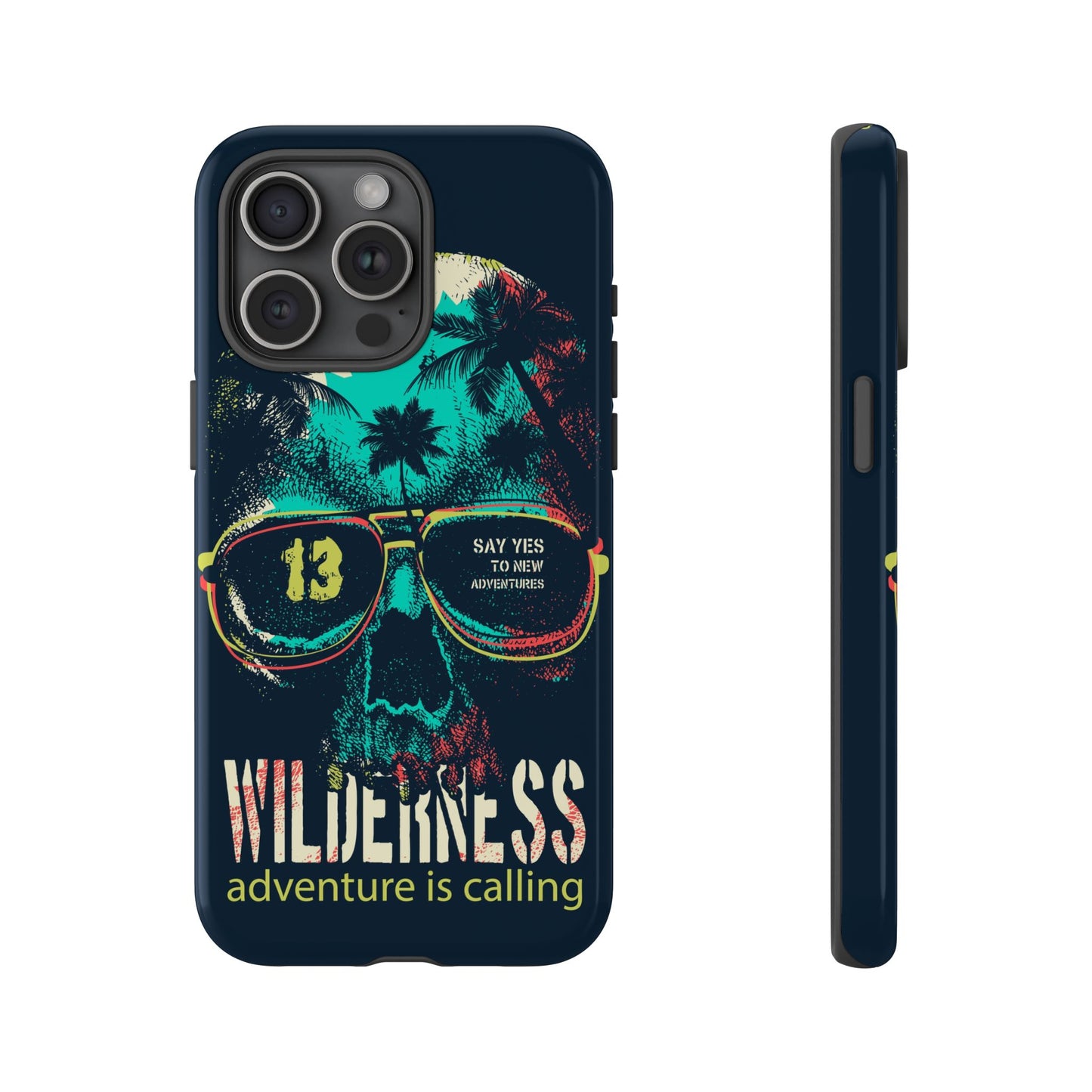 Wilderness Adventure Phone Case — 'Adventure Is Calling' Skull Sunglasses Design