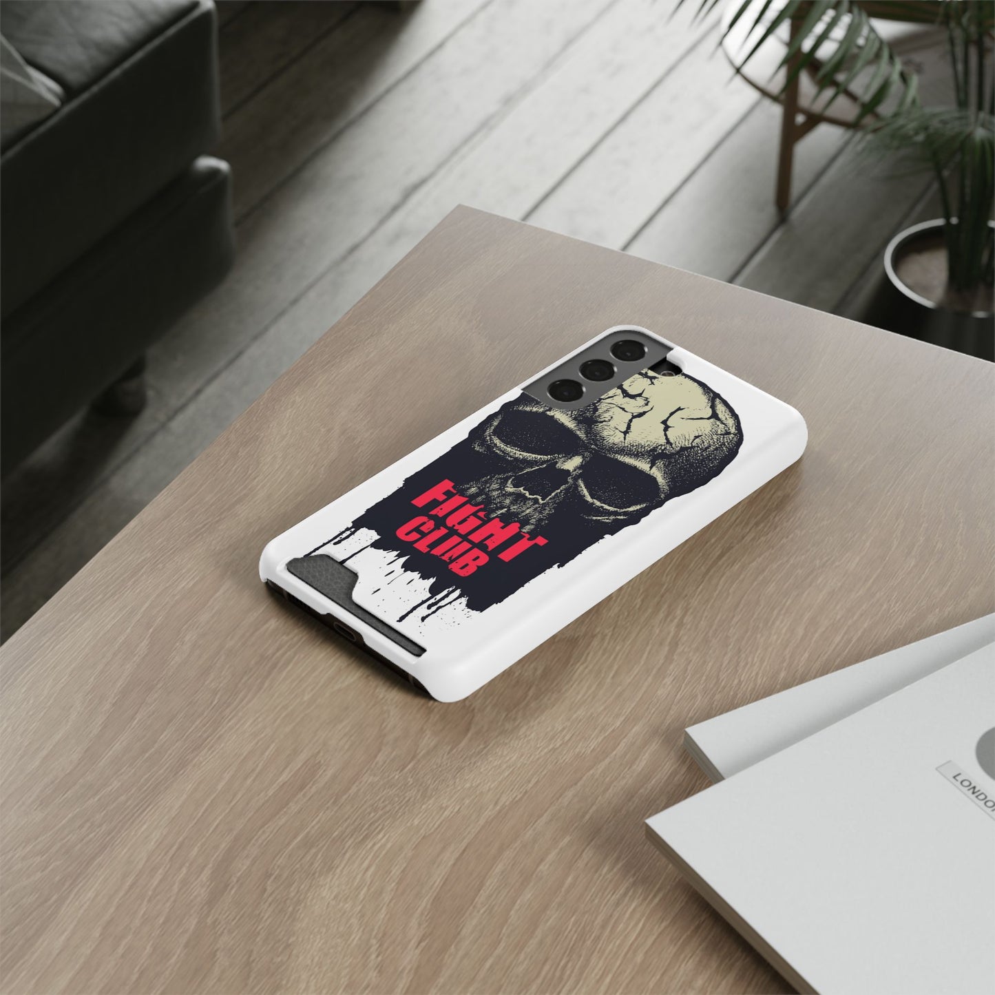 Fight Club Skull Phone Case with Card Holder — Bold Gothic Skull Design