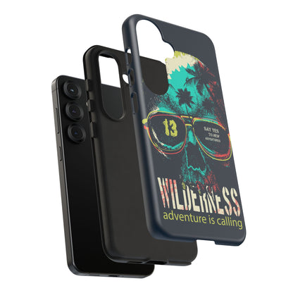 Wilderness Adventure Phone Case — 'Adventure Is Calling' Skull Sunglasses Design
