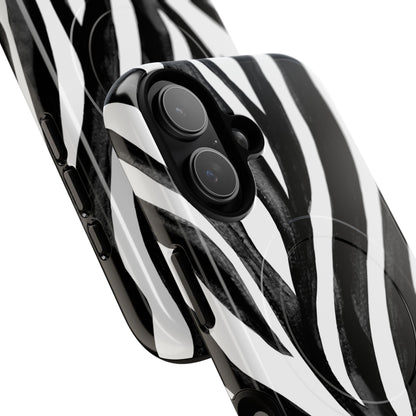 Wild Lines Zebra Stripe Tough Magnetic Phone Case — Black & White Protective Cover