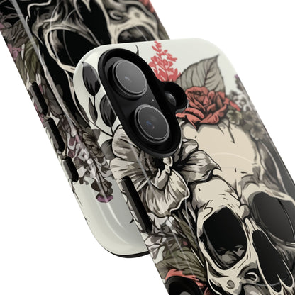 Dark Aura Skull & Roses iPhone Case – Gothic Floral Magnetic Protective Cover