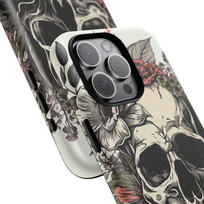 Dark Aura Skull & Roses iPhone Case – Gothic Floral Magnetic Protective Cover