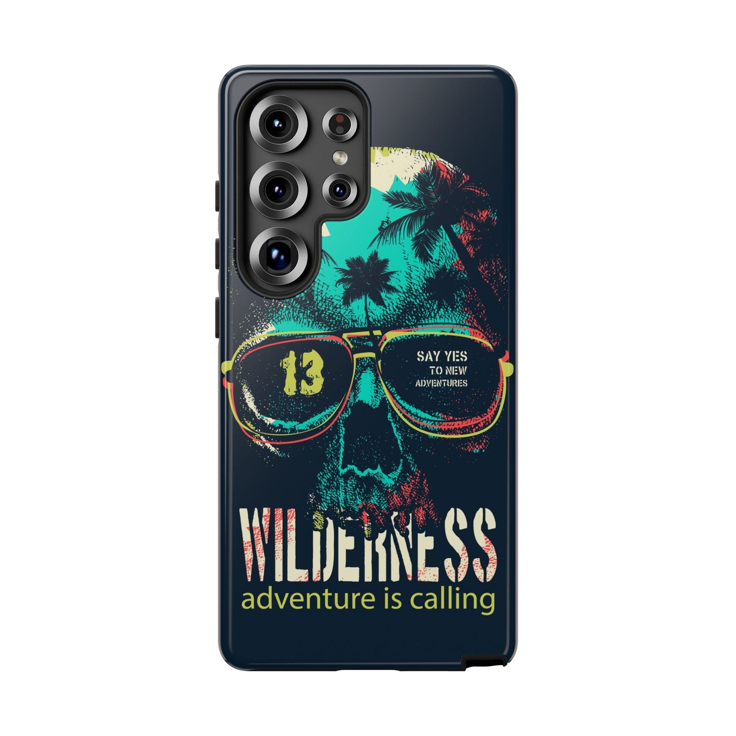 Wilderness Adventure Phone Case — 'Adventure Is Calling' Skull Sunglasses Design