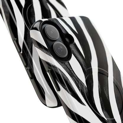 Wild Lines Zebra Stripe Tough Magnetic Phone Case — Black & White Protective Cover
