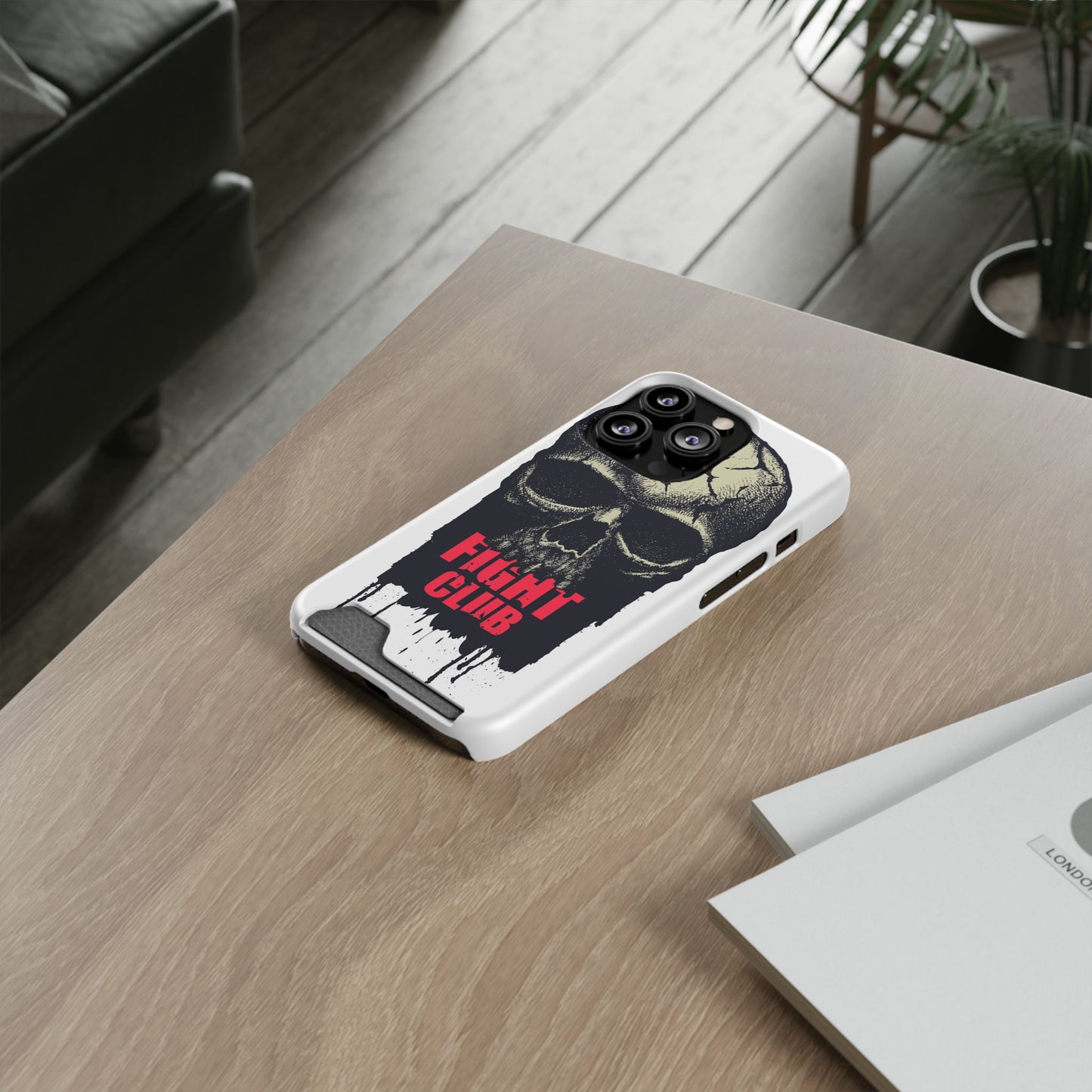 Fight Club Skull Phone Case with Card Holder — Bold Gothic Skull Design