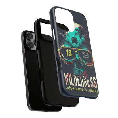 Wilderness Adventure Phone Case — 'Adventure Is Calling' Skull Sunglasses Design