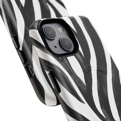 Wild Lines Zebra Stripe Tough Magnetic Phone Case — Black & White Protective Cover