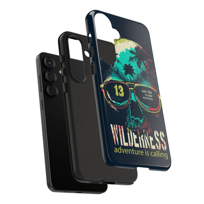 Wilderness Adventure Phone Case — 'Adventure Is Calling' Skull Sunglasses Design