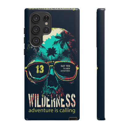 Wilderness Adventure Phone Case — 'Adventure Is Calling' Skull Sunglasses Design
