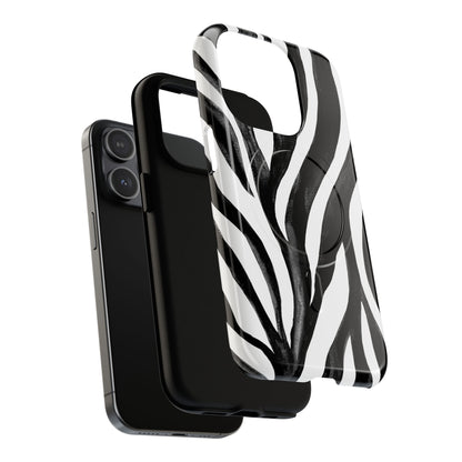 Wild Lines Zebra Stripe Tough Magnetic Phone Case — Black & White Protective Cover