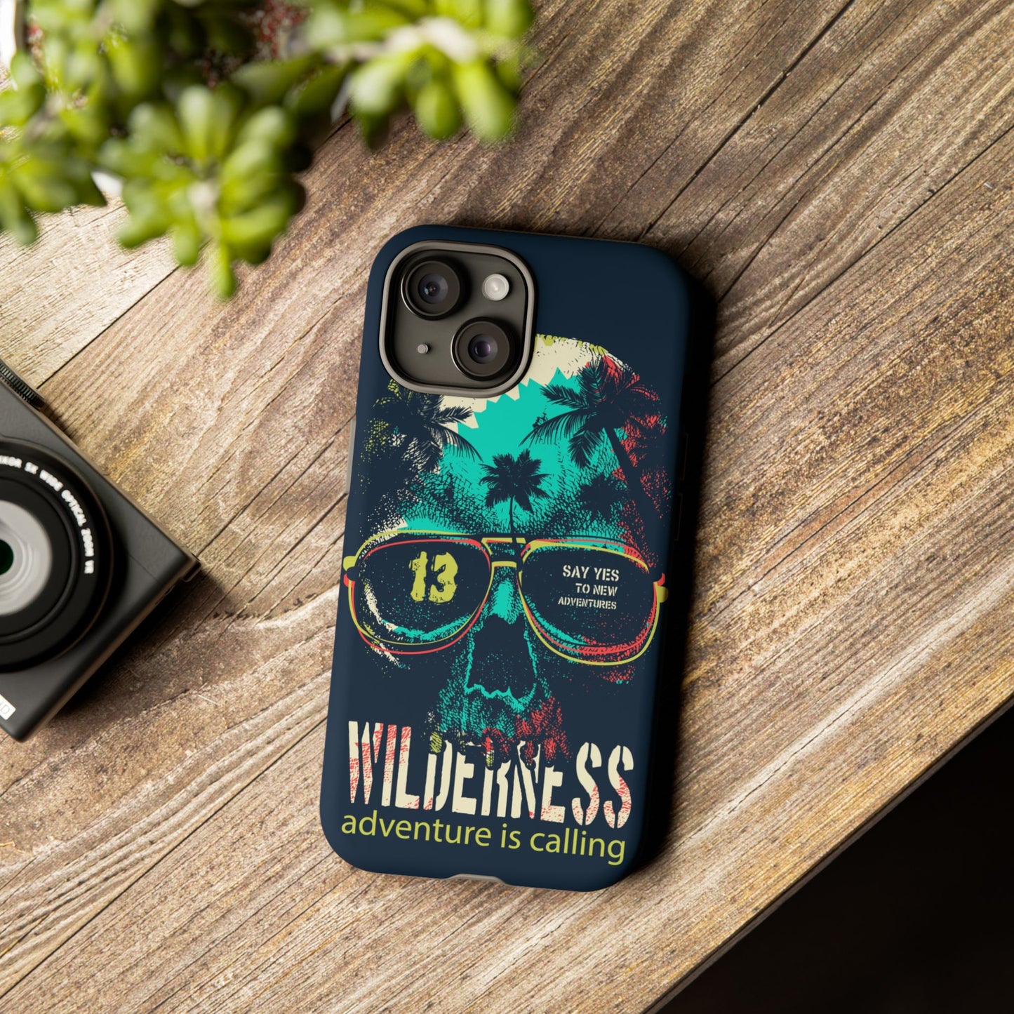 Wilderness Adventure Phone Case — 'Adventure Is Calling' Skull Sunglasses Design