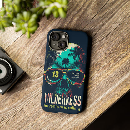 Wilderness Adventure Phone Case — 'Adventure Is Calling' Skull Sunglasses Design