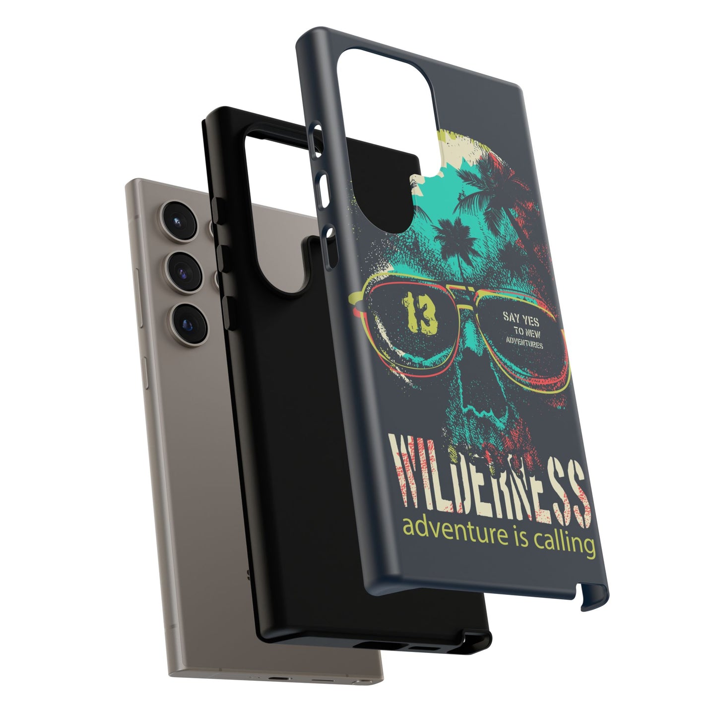 Wilderness Adventure Phone Case — 'Adventure Is Calling' Skull Sunglasses Design