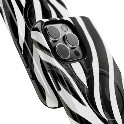 Wild Lines Zebra Stripe Tough Magnetic Phone Case — Black & White Protective Cover