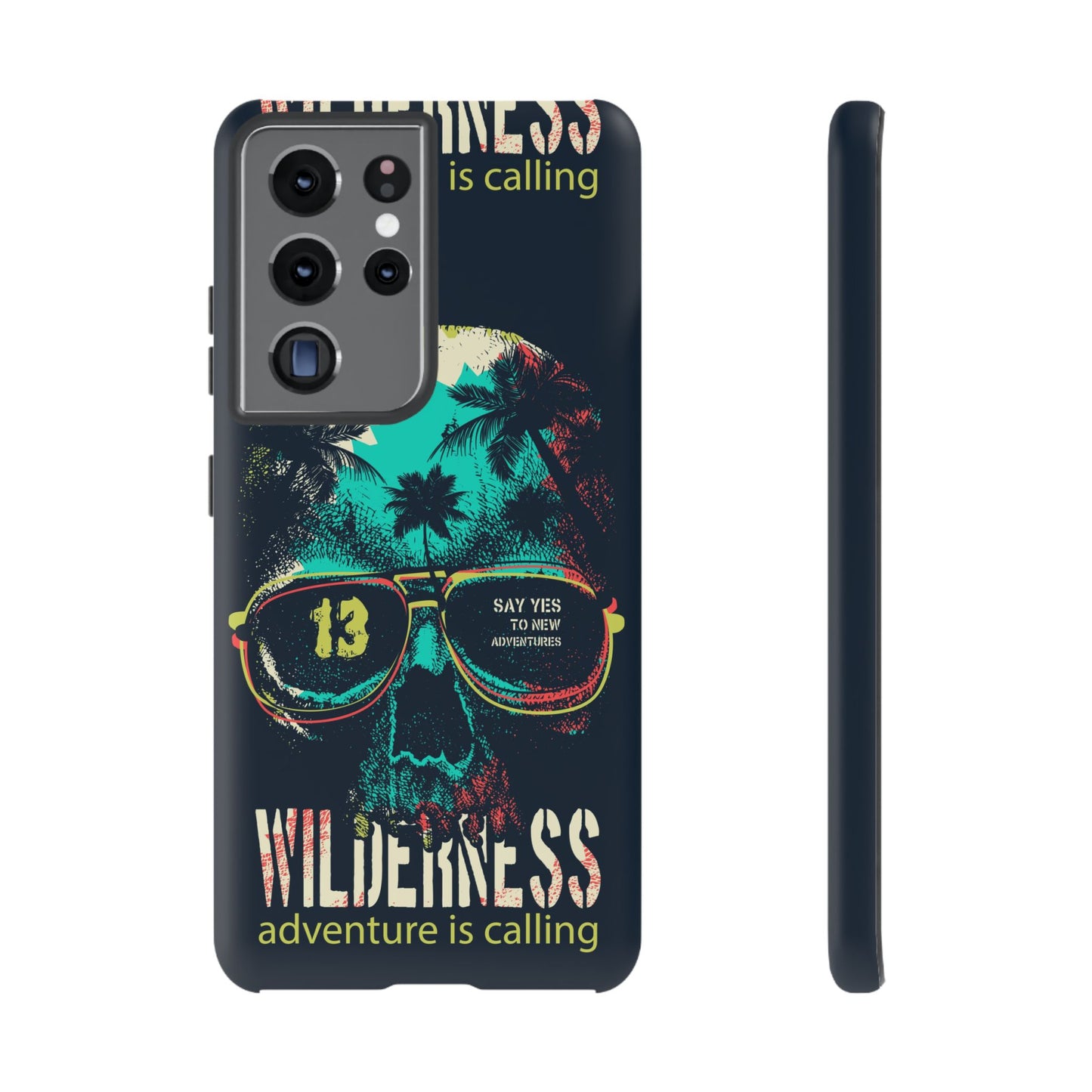 Wilderness Adventure Phone Case — 'Adventure Is Calling' Skull Sunglasses Design