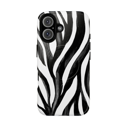 Wild Lines Zebra Stripe Tough Magnetic Phone Case — Black & White Protective Cover