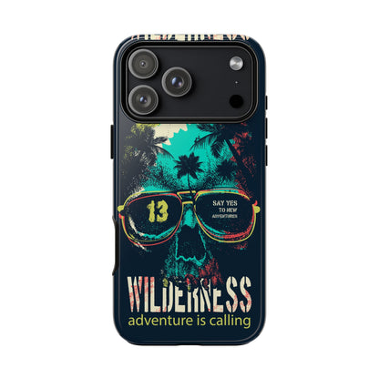 Wilderness Adventure Phone Case — 'Adventure Is Calling' Skull Sunglasses Design