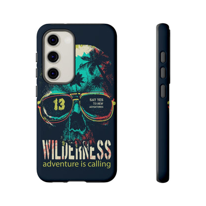 Wilderness Adventure Phone Case — 'Adventure Is Calling' Skull Sunglasses Design