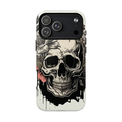 Dark Aura Skull & Roses iPhone Case – Gothic Floral Magnetic Protective Cover