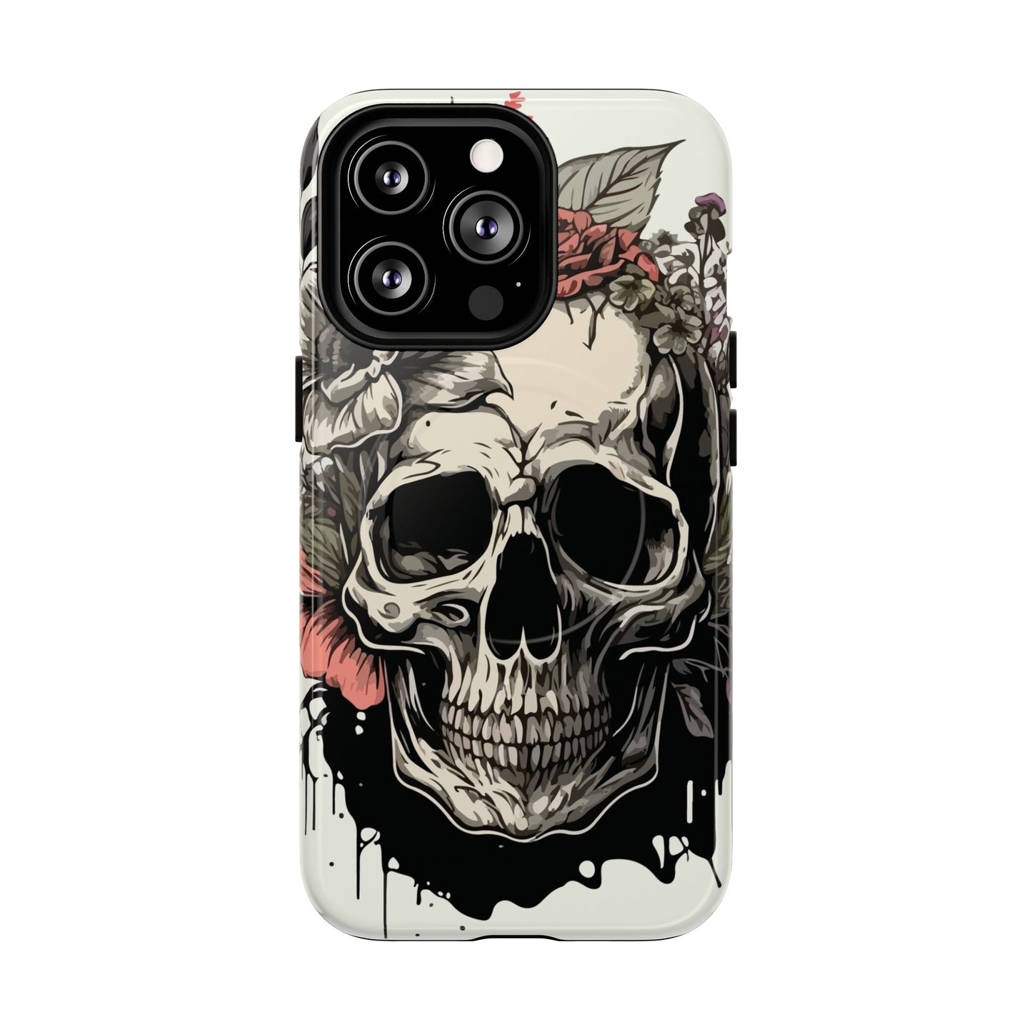 Dark Aura Skull & Roses iPhone Case – Gothic Floral Magnetic Protective Cover