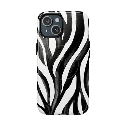 Wild Lines Zebra Stripe Tough Magnetic Phone Case — Black & White Protective Cover