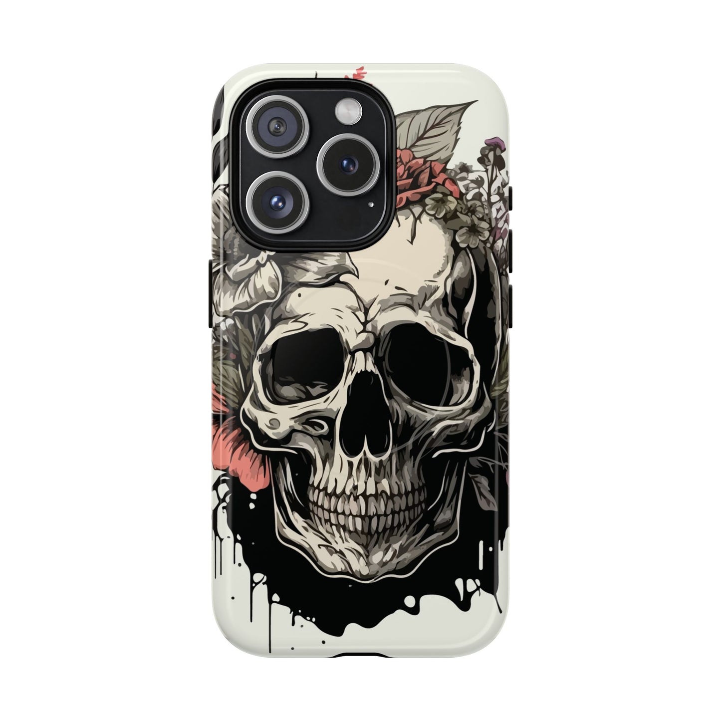Dark Aura Skull & Roses iPhone Case – Gothic Floral Magnetic Protective Cover