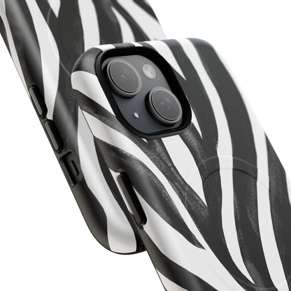 Wild Lines Zebra Stripe Tough Magnetic Phone Case — Black & White Protective Cover