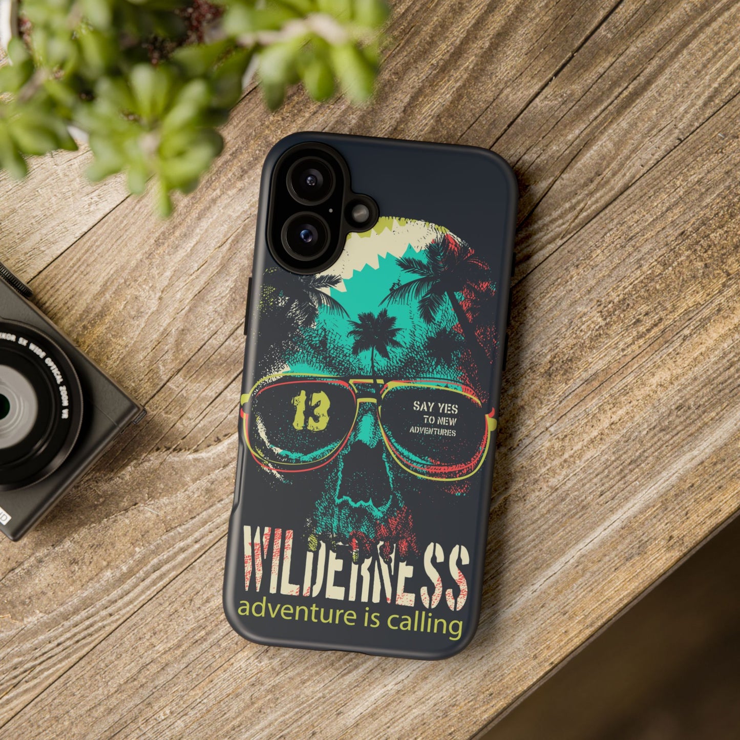 Wilderness Adventure Phone Case — 'Adventure Is Calling' Skull Sunglasses Design