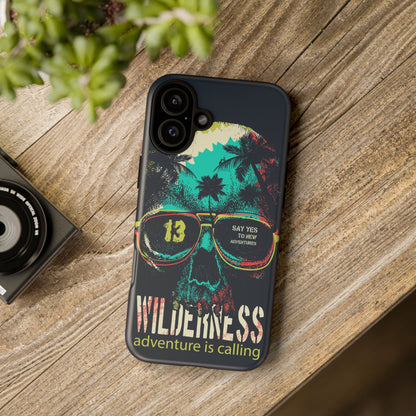 Wilderness Adventure Phone Case — 'Adventure Is Calling' Skull Sunglasses Design