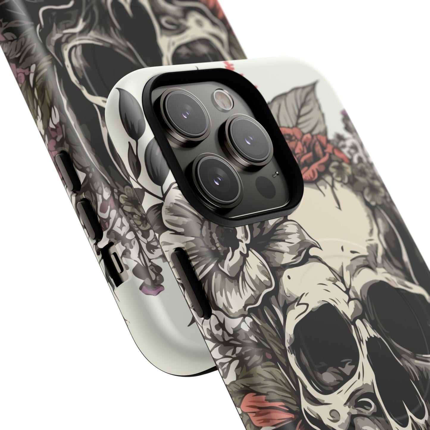 Dark Aura Skull & Roses iPhone Case – Gothic Floral Magnetic Protective Cover
