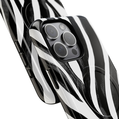 Wild Lines Zebra Stripe Tough Magnetic Phone Case — Black & White Protective Cover