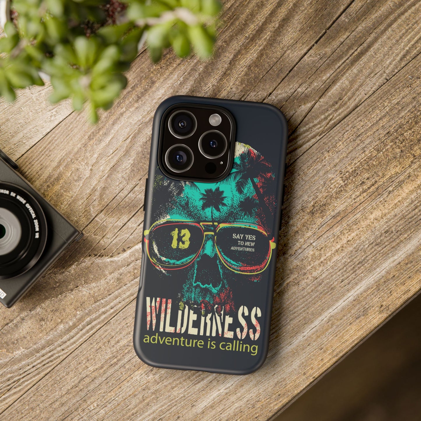 Wilderness Adventure Phone Case — 'Adventure Is Calling' Skull Sunglasses Design