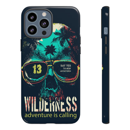 Wilderness Adventure Phone Case — 'Adventure Is Calling' Skull Sunglasses Design