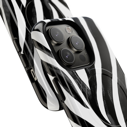 Wild Lines Zebra Stripe Tough Magnetic Phone Case — Black & White Protective Cover