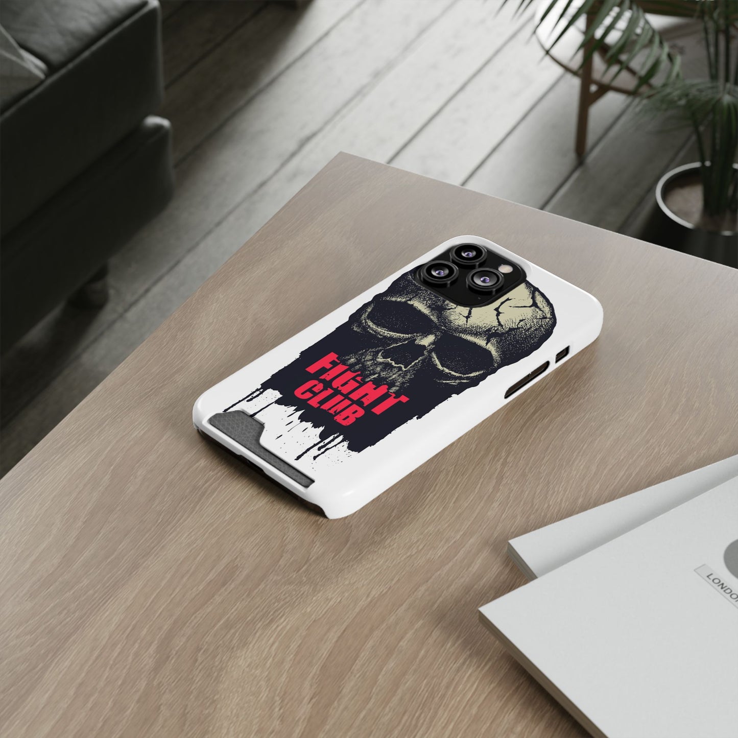 Fight Club Skull Phone Case with Card Holder — Bold Gothic Skull Design