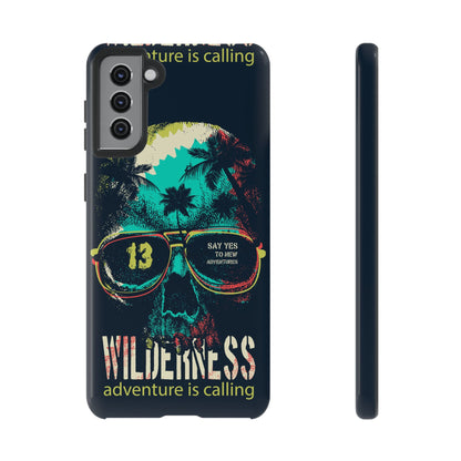 Wilderness Adventure Phone Case — 'Adventure Is Calling' Skull Sunglasses Design