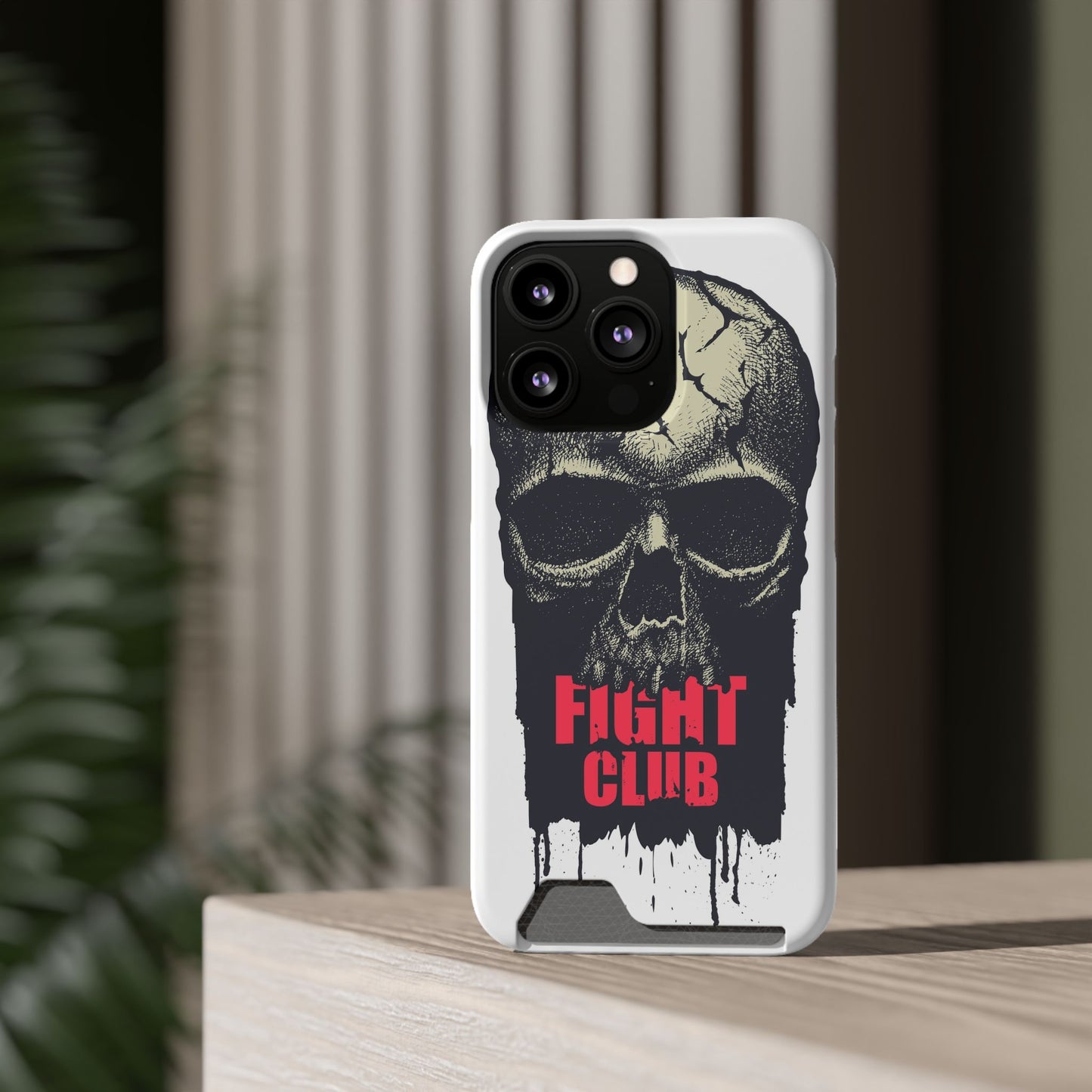 Fight Club Skull Phone Case with Card Holder — Bold Gothic Skull Design