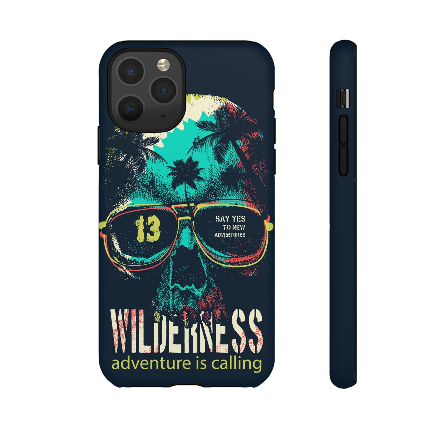 Wilderness Adventure Phone Case — 'Adventure Is Calling' Skull Sunglasses Design