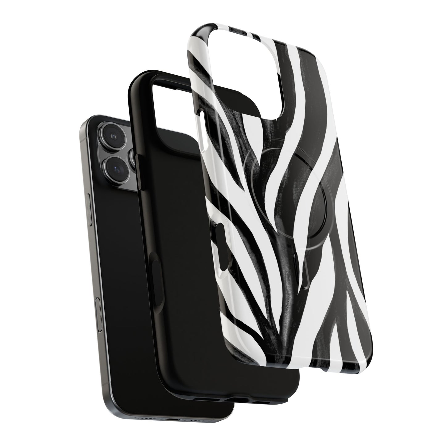 Wild Lines Zebra Stripe Tough Magnetic Phone Case — Black & White Protective Cover