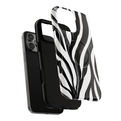 Wild Lines Zebra Stripe Tough Magnetic Phone Case — Black & White Protective Cover