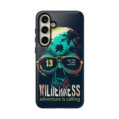 Wilderness Adventure Phone Case — 'Adventure Is Calling' Skull Sunglasses Design