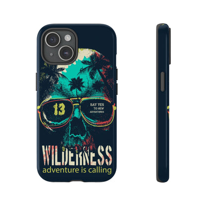 Wilderness Adventure Phone Case — 'Adventure Is Calling' Skull Sunglasses Design