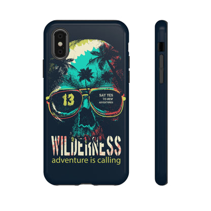 Wilderness Adventure Phone Case — 'Adventure Is Calling' Skull Sunglasses Design