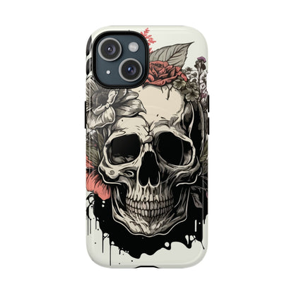 Dark Aura Skull & Roses iPhone Case – Gothic Floral Magnetic Protective Cover