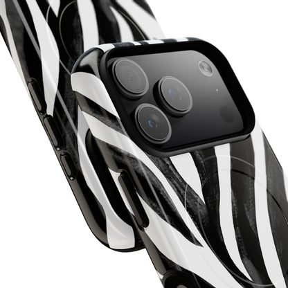 Wild Lines Zebra Stripe Tough Magnetic Phone Case — Black & White Protective Cover