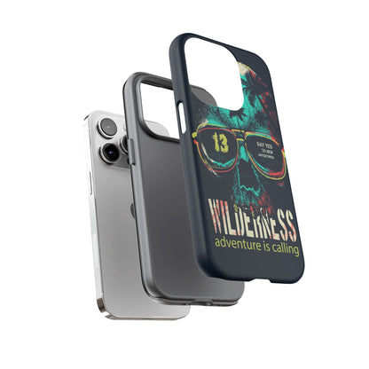 Wilderness Adventure Phone Case — 'Adventure Is Calling' Skull Sunglasses Design