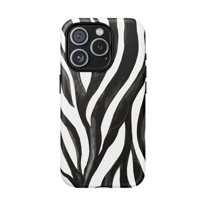 Wild Lines Zebra Stripe Tough Magnetic Phone Case — Black & White Protective Cover