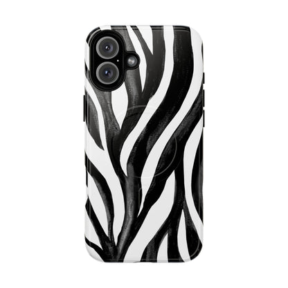 Wild Lines Zebra Stripe Tough Magnetic Phone Case — Black & White Protective Cover