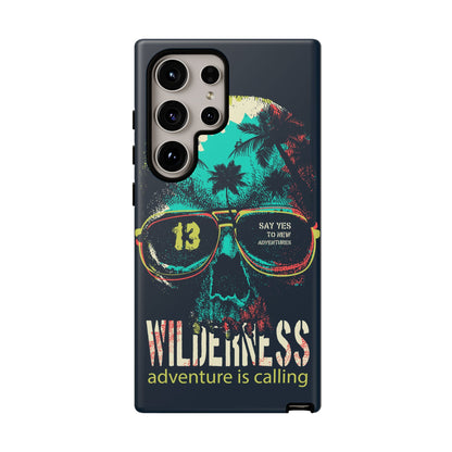Wilderness Adventure Phone Case — 'Adventure Is Calling' Skull Sunglasses Design